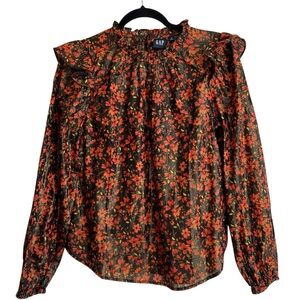 NWT GAP Floral Lurex Ruffle Sleeve Top